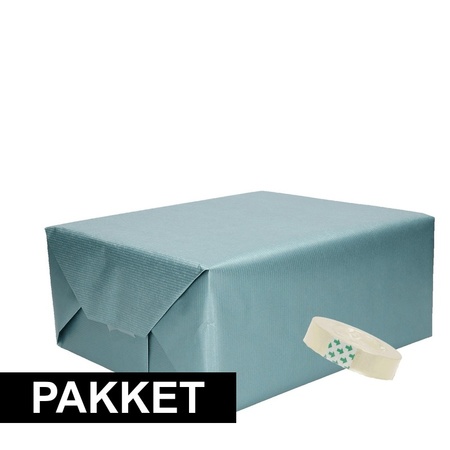 3x Blue kraft wrapping paper with tape pakket 9