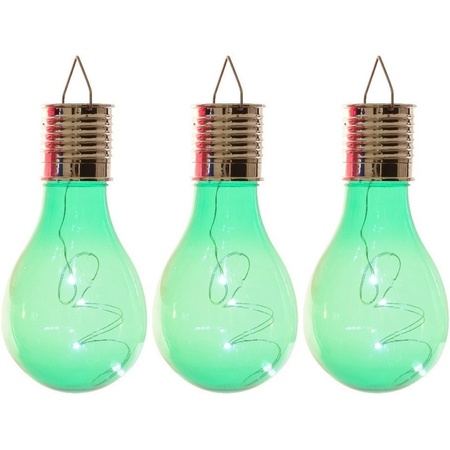 3x Outdoor/garden LED green pear bulbs solar light 14 cm