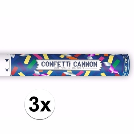 3x Confetti popper kleuren mix 40 cm pakket