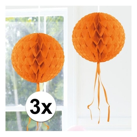 3x Decoratiebollen oranje 30 cm