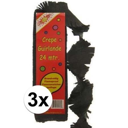 3x Crepe papier slingers zwart