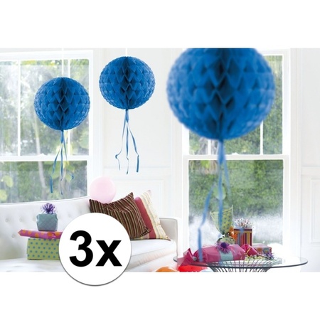 3x Decoration balls blue  30 cm