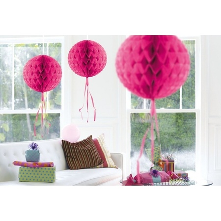 3x Decoration balls bright pink  30 cm