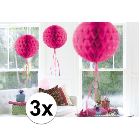 3x Decoration balls bright pink  30 cm