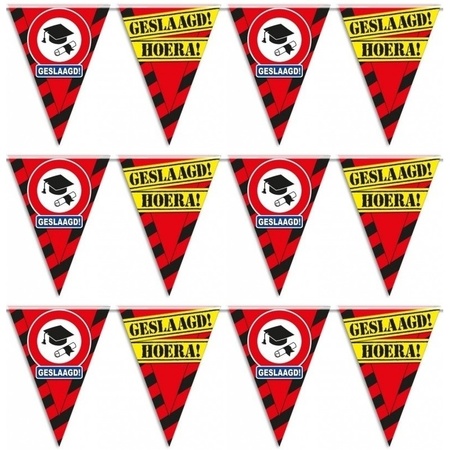 3x Graduation bunting/flagline warning sign 10 m party deco