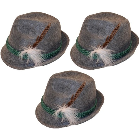 3x Grey Tyrolean hats dress up accessories for adults