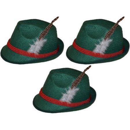 3x Green Tyrolean hats dress up accessories for adults