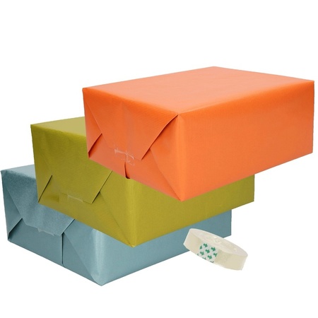 3x Kraft wrapping paper with tape pakket 2