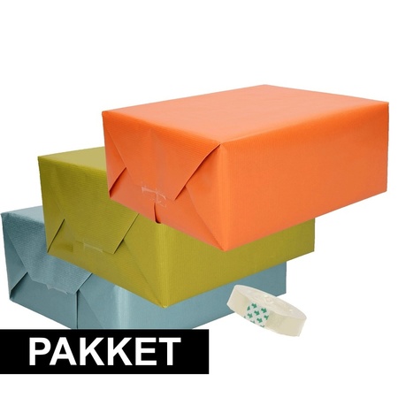 3x Kraft inpakpapier met rolletje plakband pakket 2