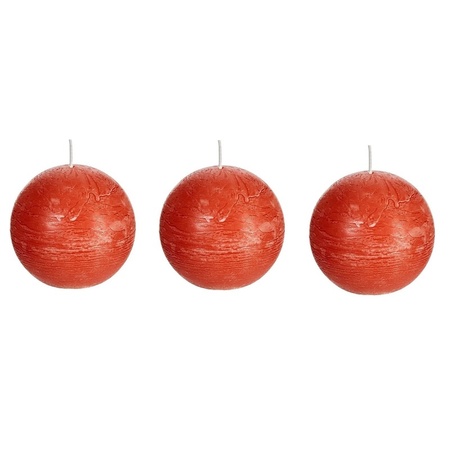 3x Orange rustic sphere/ball candle 8 cm 24 hours