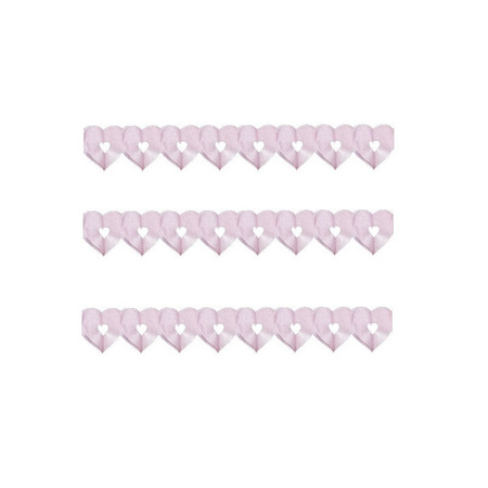 3x stuks roze papieren hartjes thema slingers van 6 meter