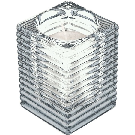 3x Transparent candle holders with candle and 3x refill