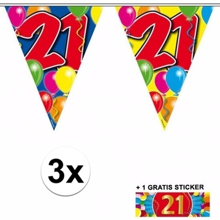 3 Vlaggenlijnen 21 jaar met gratis sticker