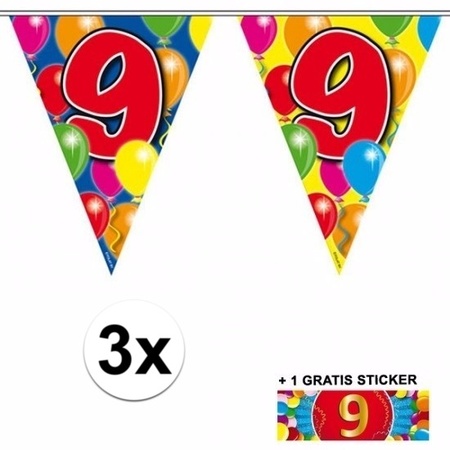 3 Vlaggenlijnen 9 jaar met gratis sticker