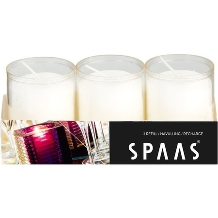 3x Transparent candle holders with candle and 3x refill
