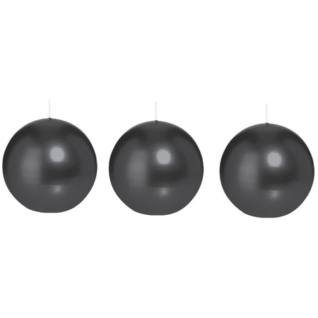 3x Black sphere/ball candle 7 cm 36 hours
