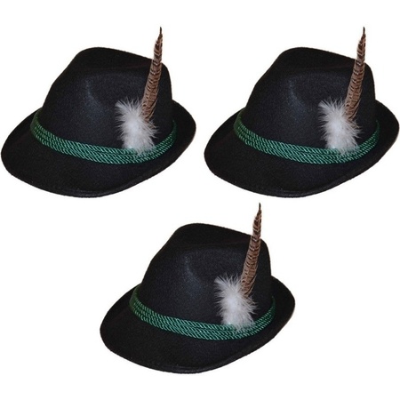3x Black Tyrolean hats dress up accessories for adults