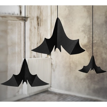 3x Black bats paper hanging decorations