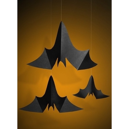 3x Black bats paper hanging decorations