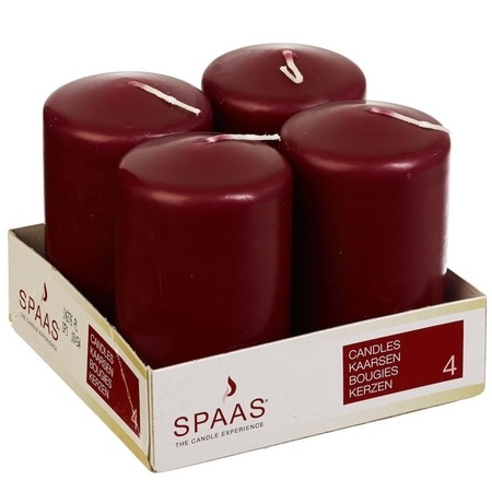 4x Maroon red cylinder candles 5 x 8 cm 12 hours