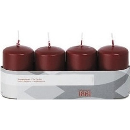 4x Bordeauxrode cilinderkaars/stompkaars 5 x 8 cm 18 branduren