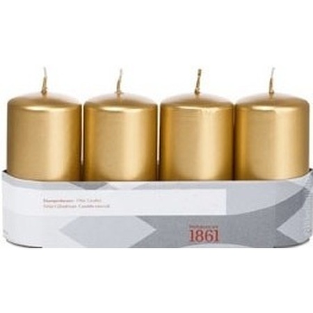 4x Gold cylinder candle 5 x 10 cm 18 hours