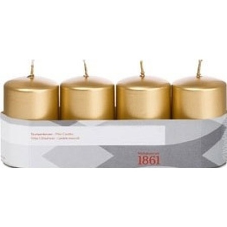 4x Gold cylinder candle 5 x 8 cm 18 hours