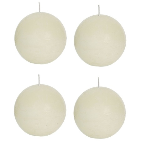 4x Ivory rustic sphere/ball candle 8 cm 24 hours