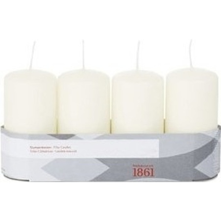 4x Ivory white cylinder candle 5 x 10 cm 18 hours
