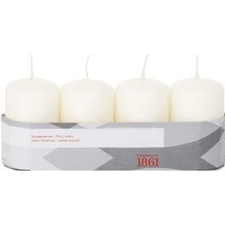 4x Ivory white cylinder candle 5 x 8 cm 18 hours