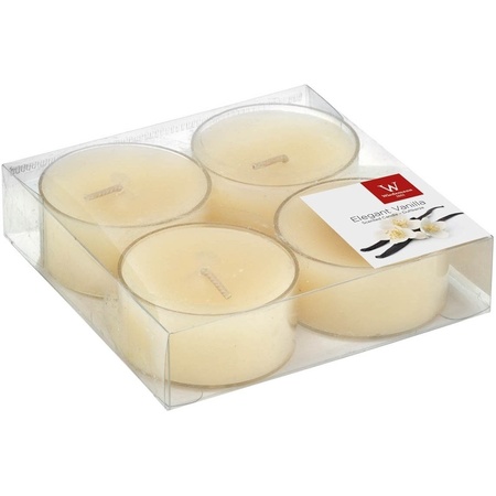 4x Maxi scented tealights candles vanilla/cream white 8 hours