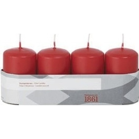 4x Red cylinder candle 5 x 8 cm 18 hours