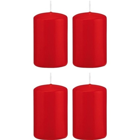 4x Rode cilinderkaars/stompkaars 5 x 8 cm 18 branduren