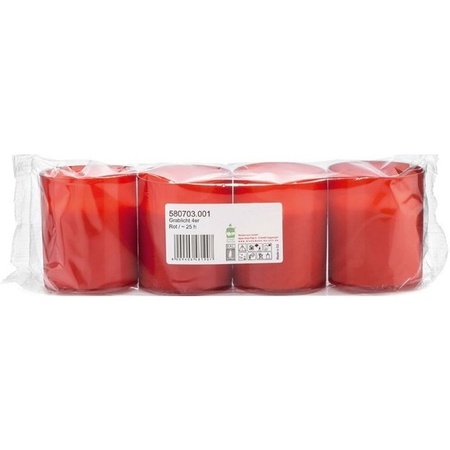 4x Red grave/memorial candles 5 x 6 cm 1 day