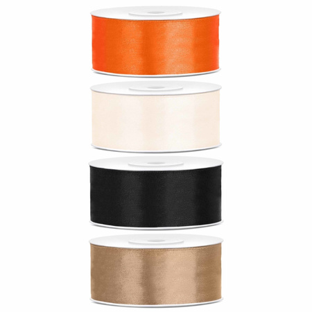 4x rolls satin ribbon - gold-black-white-orange 2.5 cm x 25 meters