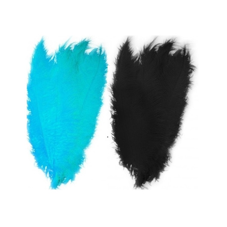 4x stuks grote veer/struisvogelveren 2x blauw en 2x zwart van 50 cm