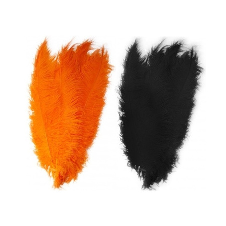 4x stuks grote veer/struisvogelveren 2x oranje en 2x zwart van 50 cm