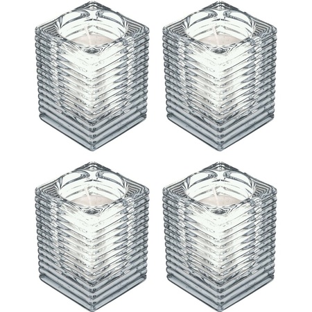 4x Transparent candle holders with candle 7 x 10 cm 24 hours