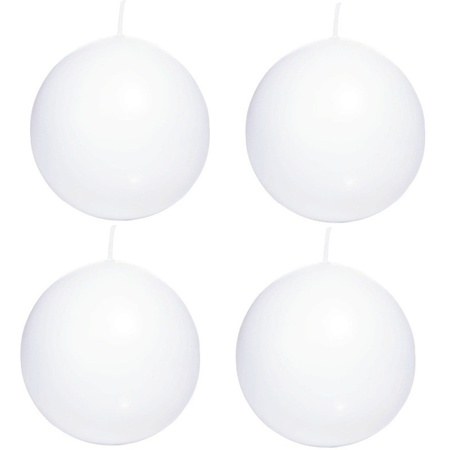 4x White sphere/ball candle 8 cm 25 hours