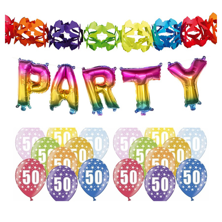 50 jaar feestartikelen pakket slingers/cijfer ballonnen/folie letters