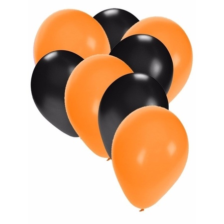 50x ballonnen - 27 cm - oranje / zwarte versiering