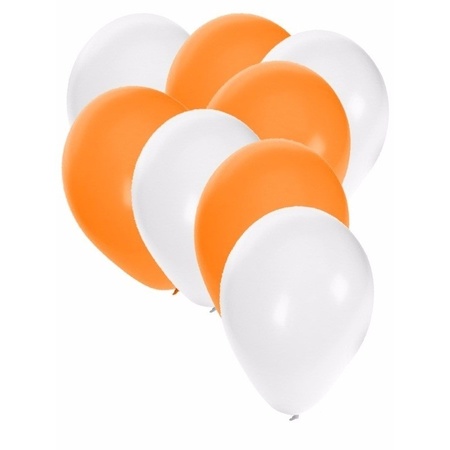 50x ballonnen / 27 cm -  wit  / oranje versiering