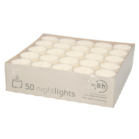 50x White nightlights tealights candles 8 hours