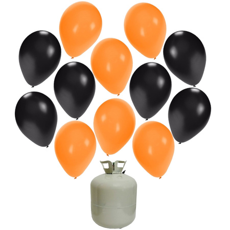 50x Helium balloons black/orange 27 cm + helium tank/cilinder