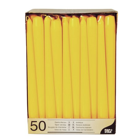50x pieces Dinner candles yellow 25 cm
