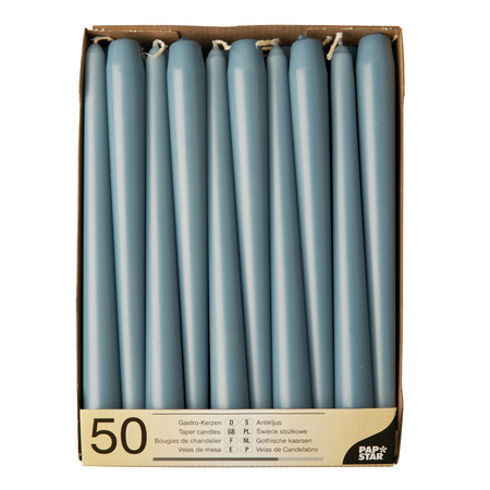 50x pieces Dinner candles ice blue 25 cm