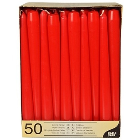 50x pieces Dinner candles red 25 cm