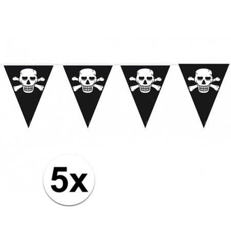 5x Zwarte vlaggenlijnen met doodskoppen