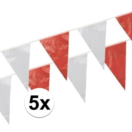5x Red white bunting flags