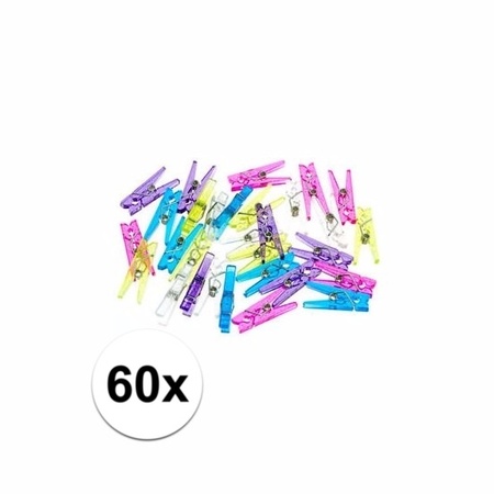 60x gekleurde plastic mini knijpertjes